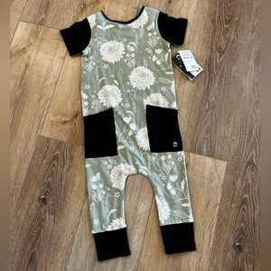 2T Green & Cream Floral Rags Romper with Pockets